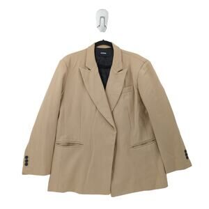 We11done Unisex M Double Blazer Jacket Brown Oversized Embossed Logo Back FLAW